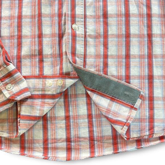 Paper Denim Cloth Red Orange Plaid Utility Button Up Work Shirt Long Sleeve 2XL - Picture 6 of 7